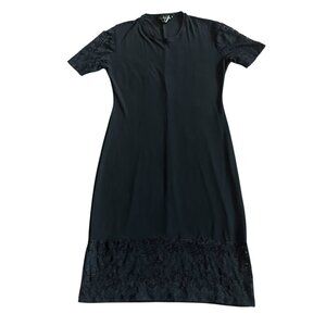 KamaliKulture Black Stretch Dress Lace Trim Short Sleeve Size Large Women's